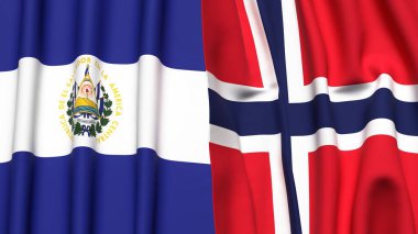 EL SALVADOR ve NORway bayrakları gerçekçi kumaş dokusuyla