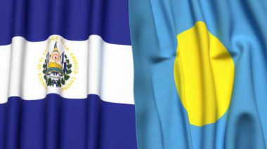 EL SALVADOR ve PALAU bayrakları gerçekçi kumaş dokusuyla