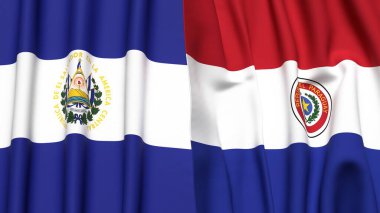 EL SALVADOR ve PARAGUAY bayrakları gerçekçi kumaş dokusuyla