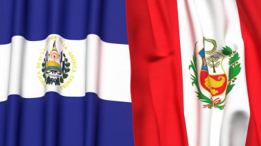 EL SALVADOR ve Peru 'nun gerçekçi kumaşlı bayrakları