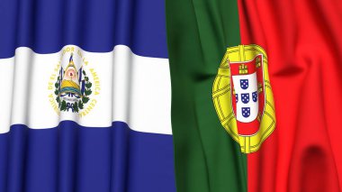 EL SALVADOR ve PORTUGAL bayrakları gerçekçi kumaş dokusuyla