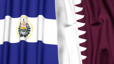 EL SALVADOR ve Katar bayrakları gerçekçi kumaş dokusuyla