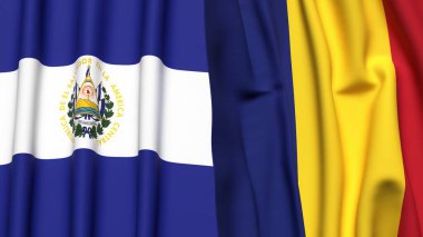 EL SALVADOR ve ROMANIA bayrakları gerçekçi kumaş dokusuyla