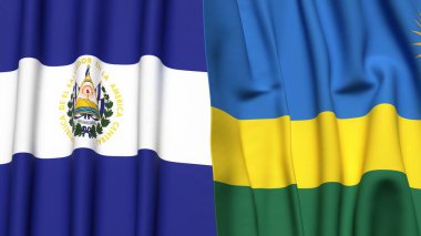 EL SALVADOR ve Rwanda bayrakları gerçekçi kumaş dokusuyla