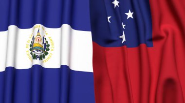 EL SALVADOR ve SAMOA bayrakları gerçekçi kumaş dokusuyla