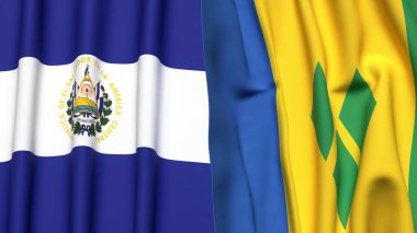 EL SALVADOR ve SAINT VINCENT bayrakları gerçekçi kumaş dokusuyla