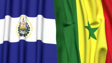 EL SALVADOR ve SENEGAL bayrakları gerçekçi kumaş dokusuyla