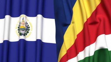 EL SALVADOR ve SEYCHELLES bayrakları gerçekçi kumaş dokusuyla