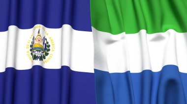EL SALVADOR ve SIERRA LEone bayrakları gerçekçi kumaş dokusuyla