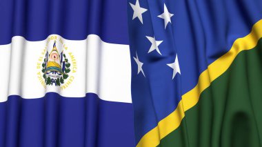 EL SALVADOR ve SOLOMON Adaları bayrakları gerçekçi kumaş dokusuyla