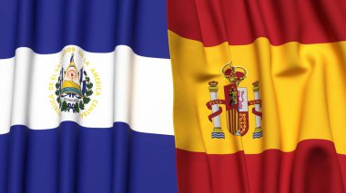 EL SALVADOR ve İspanya bayrakları gerçekçi kumaş dokusuyla