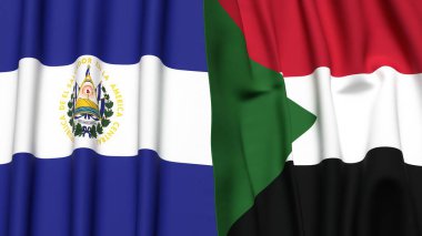 EL SALVADOR ve Sudan bayrakları gerçekçi kumaş dokusuyla