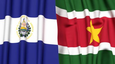EL SALVADOR ve SURINAME bayrakları gerçekçi kumaş dokusuyla