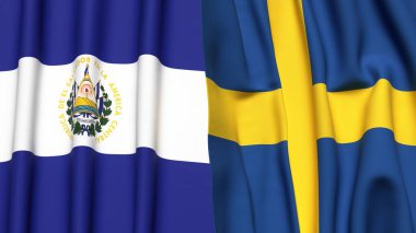 EL SALVADOR ve SWEDEN bayrakları gerçekçi kumaş dokusuyla