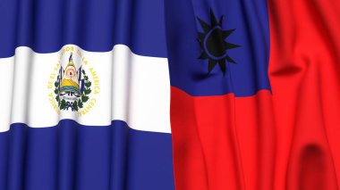 EL SALVADOR ve Tayvan bayrakları gerçekçi kumaş desenli