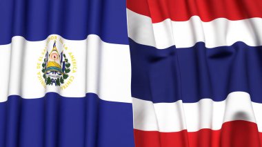 EL SALVADOR ve THAILAND bayrakları gerçekçi kumaş dokusuyla