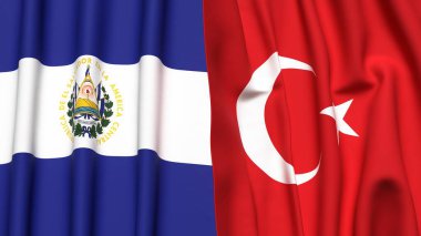 EL SALVADOR ve TURKEY bayrakları gerçekçi kumaş dokusuyla