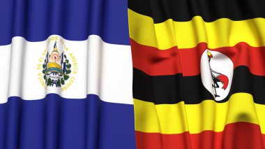EL SALVADOR ve UGANDA 'nın gerçekçi kumaş dokusuyla bayrakları