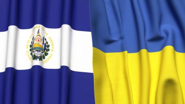 EL SALVADOR ve UKRAINE bayrakları gerçekçi kumaş dokusuyla