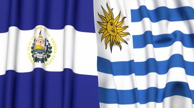 EL SALVADOR ve Uruguay 'ın gerçekçi kumaş dokusuna sahip bayrakları