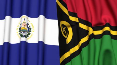 EL SALVADOR ve VANUATU bayrakları gerçekçi kumaş dokusuyla