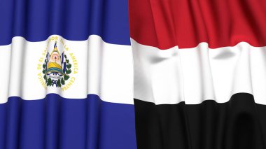 EL SALVADOR ve YEmen bayrakları gerçekçi kumaş dokusuyla