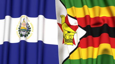 EL SALVADOR ve ZIMBABWE bayrakları gerçekçi kumaş dokusuyla