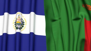 EL SALVADOR ve ZAMBIA bayrakları gerçekçi kumaş dokusuyla