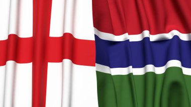 İngiltere ve GAMBIA bayrakları gerçekçi kumaş dokusuyla
