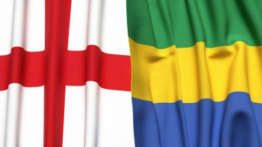 İngiltere ve GABON bayrakları gerçekçi kumaş dokusuyla
