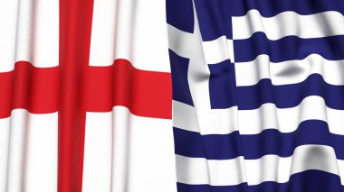 İngiltere ve GREECE bayrakları gerçekçi kumaş dokusuyla