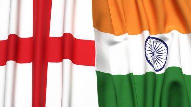 İngiltere ve Hindistan bayrakları gerçekçi kumaş dokusuyla