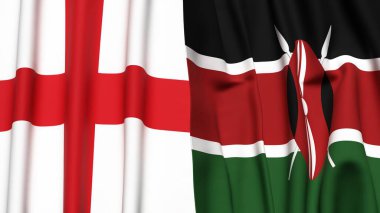 İngiltere ve KENYA bayrakları gerçekçi kumaş dokusuyla
