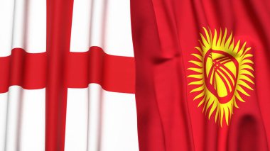 İngiltere ve KYRGYZSTAN bayrakları gerçekçi kumaş dokusuyla