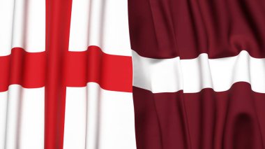 İngiltere ve LATVIA bayrakları gerçekçi kumaş dokusuyla