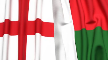 İngiltere ve MADAGASCAR bayrakları gerçekçi kumaş dokusuyla