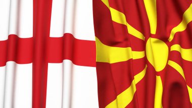 İngiltere ve MACEDONIA bayrakları gerçekçi kumaş dokusuna sahip