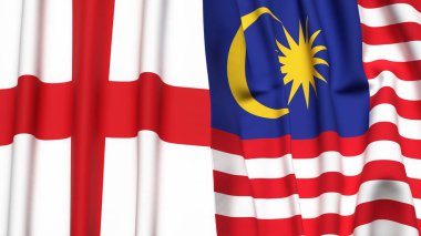 İngiltere ve MALAYSIA bayrakları gerçekçi kumaş dokusuyla