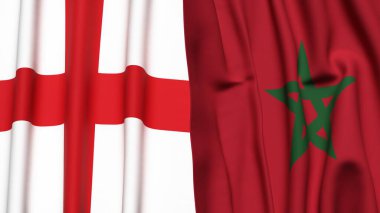 İngiltere ve MoroCCO bayrakları gerçekçi kumaş dokusuyla