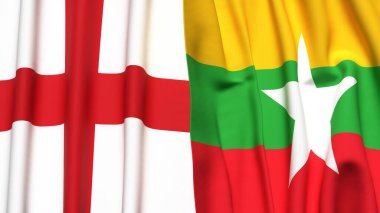 İngiltere ve Myanmar bayrakları gerçekçi kumaş dokusuyla