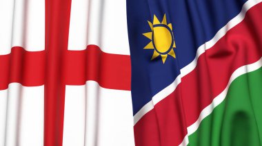 İngiltere ve NAMIBIA bayrakları gerçekçi kumaş dokusuyla