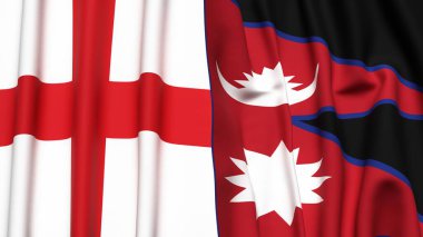 İngiltere ve NEPAL bayrakları gerçekçi kumaş dokusuyla