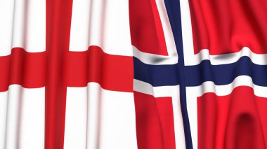 İngiltere ve NORway bayrakları gerçekçi kumaş dokusuyla