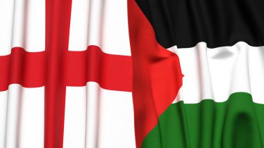 İngiltere ve Filistin bayrakları gerçekçi kumaş dokusuyla