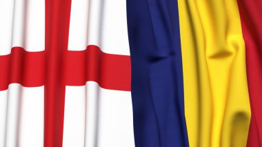 İngiltere bayrakları ve gerçekçi kumaş dokusuna sahip Roma bayrakları