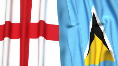 İngiltere bayrakları ve gerçekçi kumaşlı Aziz LUCIA.