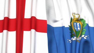 İngiltere ve SAN MARINO bayrakları gerçekçi kumaş dokusuyla