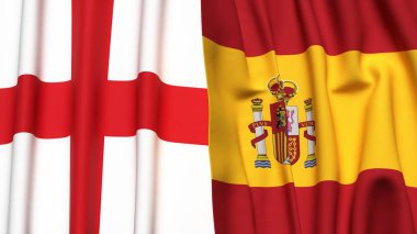 İngiltere ve İspanya bayrakları gerçekçi kumaş dokusuyla