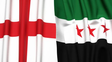İngiltere ve SyRIA bayrakları gerçekçi kumaş dokusuyla