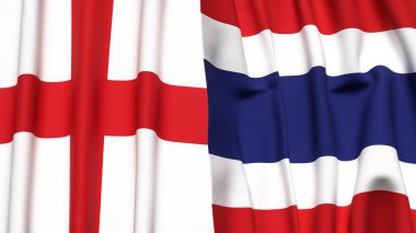 İngiltere ve Tayland bayrakları gerçekçi kumaş dokusuyla